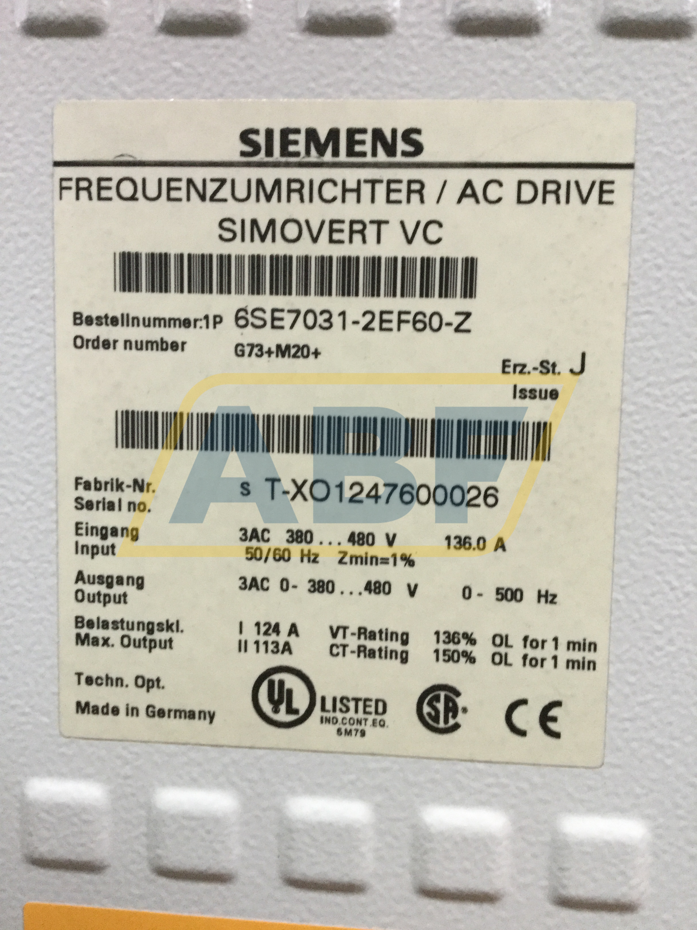 6SE7031-2EF60-Z G73+M20 Siemens